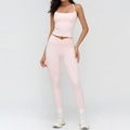 Pink yoga set with cross-waist leggings and camisole top featuring side pockets - S / Top And Bottom / Light Pink
