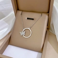 Silver titanium steel choker necklace with sparkling zircon butterfly circle pendant - N124 Ring Pave Butterfly Silver