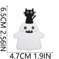 Macro detail of Halloween cat and ghost embroidery patch with size measurements - No.13 (Large)