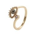 Fashionable gold-plated Evil Eye ring featuring blue and white zircon stones on white background - Evil Eye (Dark Blue Zirconia) (CR0188CX)