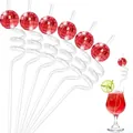 Set of 6 transparent spiral PETG straws with red disco mirror ball party decorations - Red