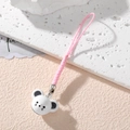 Cute white mouse bell pendant with a pink braided strap for bags and phones - White Mouse