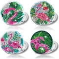 Set of four DIY diamond painting portable mirrors with pink flamingo and floral designs - Flamingo Theme - Single