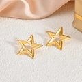 Golden hollow star stud earring in 18K gold-plated stainless steel on pink silk - EH138-Shiny Hollow Pentagram