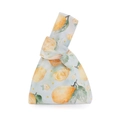 Detail of soft velvet knot wrist bag with watercolor lemon print and leaf pattern - Lemon