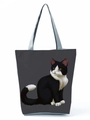 Detailed close-up of dark grey canvas tote bag featuring a cute black and white cat print - Dark Grey Realistic Cat Print (hl3546)