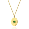 Collier doré avec pendentif pièce, texture solaire et zircon carré vert émeraude - Pendentif Ovale Rayon de Soleil (SN22041903GN) / Doré