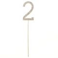 Golden number 2 birthday cake topper with rhinestones on a white background - Number 2 / Gold
