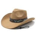 Chapeau de cowboy américain classique en daim kaki avec bandeau tête de taureau turquoise - M (56-58cm) / Chameau