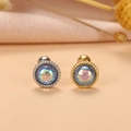 Detailed macro view of heart-shaped opal stud earrings with textured metallic borders - 2# Silver Round Opal-like
