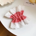 Sweet red and white gingham decorative cuffs with elegant white lace floral edging - Scrunchie / Red Mesh