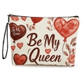 Pochette trucchi Be My Queen in tela bianco crema con motivo a cuore e cinturino nero - Stile Be My Queen (xy-052-3) / Con Cinturino