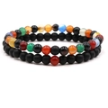 Detail of 8mm distance bracelets with matte black and multi-color agate beads set - Mixed Agate