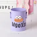 Purple iron bucket pen holder with a cute smiling face and handle for desk storage - Light Purple with Mouth and Letter Stickers / Lavender