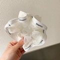 Beige organza scrunchie featuring delicate 'CHANGE' letter print on the edges - Mesh White (Letter)