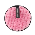 Pink microfiber makeup remover sponge with black ribbon handle and soft textured surface - 12cm / Pink
