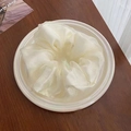 Silky cream mesh flower scrunchie displayed on a white plate with a magazine background - L1-9# Double-layer Scrunchie - White