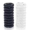 Elastic spiral telephone wire hair ties in black and transparent colors for high ponytails - Black & Transparent Set