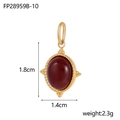 Vintage stainless steel oval pendant with dark red natural stone in gold finish - Dark Red Gemstone
