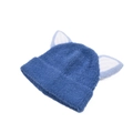 Dettaglio del cappello di peluche blu navy con graziose orecchie di volpe bianche - Cappello di peluche con orecchie di gatto per bambini / Blu navy