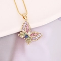Close-up of golden butterfly necklace with colorful zircon gemstones on soft fabric - Multicolor Gradient Zirconia Style (5#)