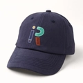Navy blue cotton baseball cap with colorful letter embroidery in a stylish 45-degree view - Adjustable / Navy Blue