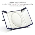 Blue velvet pearl necklace storage box with vintage snap button 15.5x22x5cm - No. 1 / Blue Pearl Necklace Box