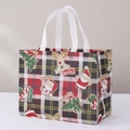 Christmas gift bag in red plaid non-woven fabric with Santa and reindeer cartoon patterns - Christmas Style 35