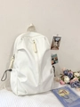 Minimalist large capacity white backpack in waterproof nylon with side drawstring pockets - White