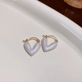Gold-plated V-shaped hoop earrings with pearlescent white heart charms - White (Gold Plated)