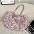 Pink leopard print suede tote bag with front pocket and slim shoulder straps - Pink