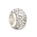 Silver-toned large hole charm bead with multi-row sparkling white crystal rhinestones - White