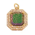 Gold-plated octagonal pendant featuring a gradient square gemstone and pavé zircon stones - Sky Blue M847419-5