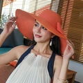 Wide brim straw sun hat in bright orange with matching bow for summer beach vacation - One Size / Solid Orange