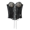 Corsetto nero senza maniche in pizzo con chiusura frontale in metallo e design sfiancato - S / Nero