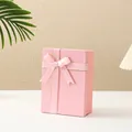 Pink foldable rectangular gift box with gold-edged silk bow ribbon and textured finish - Pink / 22.5*16*8.5cm