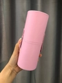 Pink cylindrical leather makeup brush holder with fine stitching detail - Pink Small Bucket (17.5cm*6.5cm)