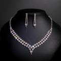 Silver bridal jewelry set with sparkling rhinestone V-shaped necklace and tassel earrings - TL149/V-Shape Multi-row Inlaid Set