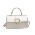 Silver retro top-handle bag with gold U-shaped buckle and adjustable shoulder strap - Silver