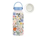 White 1L vacuum insulated sports bottle with floral print and ceramic-coated liner - Ivory White 23M1 Style