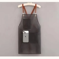 Grembiule da lavoro in pelle marrone scuro impermeabile con tre tasche e tracolla regolabile - Tasche a due livelli / Nero semitrasparente