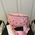 Pink cherry print crossbody chest bag with adjustable strap and golden hardware accents - Pink