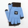 Blue and brown knit touchscreen gloves with anti-slip palm grip and warm fleece lining - One Size / DZ77 Glacier Blue Patchwork