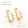 18k gold plated stainless steel C-hoop earrings with rectangular zircon inlay - White Zirconia