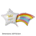Rainbow and white star foil balloon set with Feliz Cumple print for birthday party decor - Colorful Spanish Birthday Shooting Star
