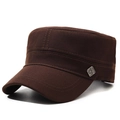 Dark brown cadet cap in high-density cotton twill featuring a square silver metal badge - Adjustable / Coffee