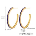 Gold stainless steel hoop earrings with inlaid blue cubic zirconia stones for women - Style A-15mm / Gold Blue Zirconia