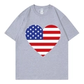 T-shirt gris chiné avec imprimé drapeau américain en forme de cœur et col rond - Gris (Cœur Drapeau)