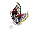 Golden butterfly brooch with colorful rhinestones and a white pearl pendant - Gold/Multicolor