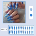 Blue gradient long coffin press-on nails with 3D rose decor and 24 pieces set - BKS1510 Ice Clear Camellia